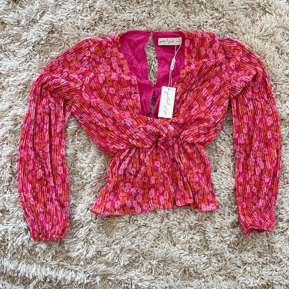 Petal & Pup Pink Floral Tie-Front Blouse